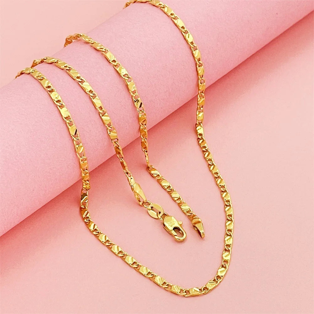 2mm 24K Gold Flat Chain Necklace – 40–75cm