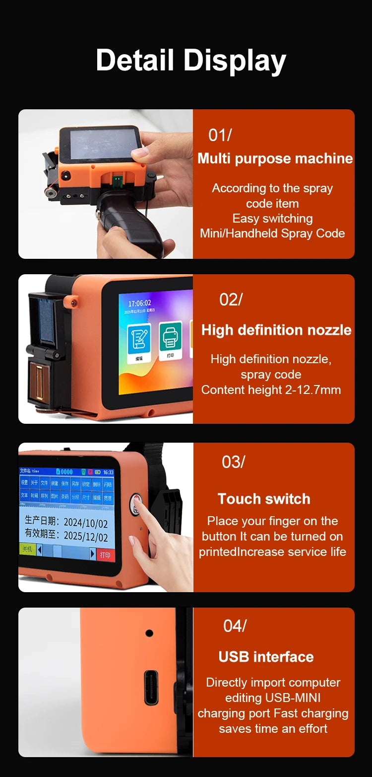 Portable Mini Printer Handheld Inkjet Printer Label Printer Expire Date QRCode Batch Number Pattern Packaging Bag Coding Machine