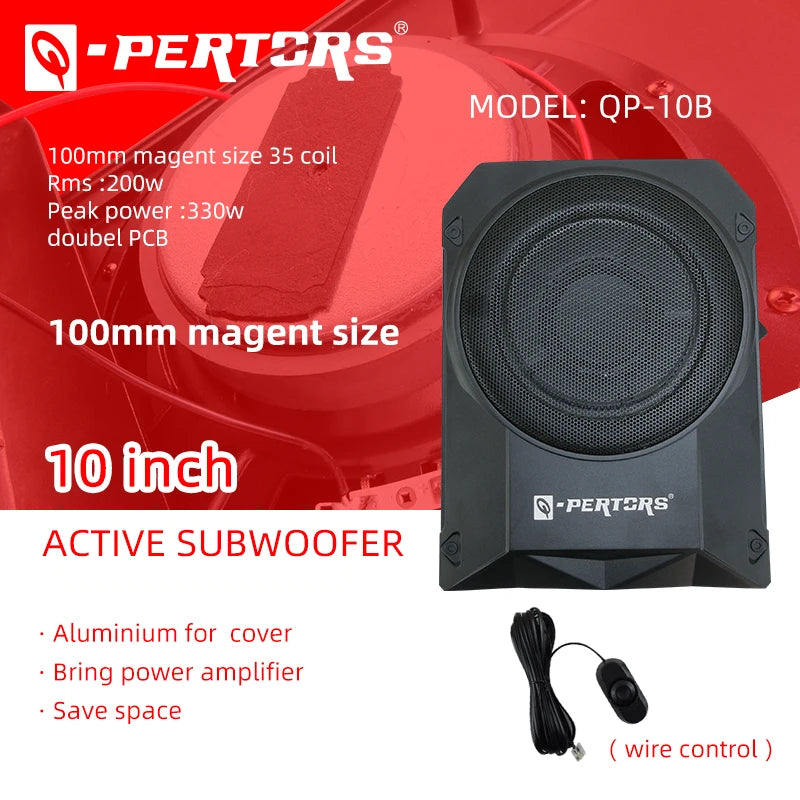 top QP-10B 10inch Car Audio Active Subwoofer Car Seat Subwoofer Built-in amplifier RMS power 200W With wired control Subwoofer