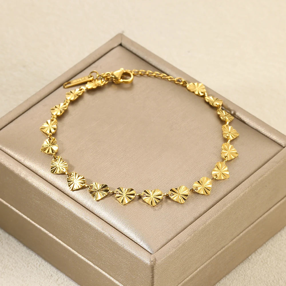 Women’s Stainless Steel Leaf & Heart Anklet