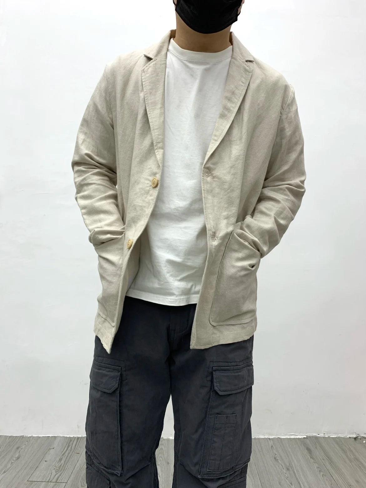 Chaqueta de traje para hombre de algodón y lino estilo japonés