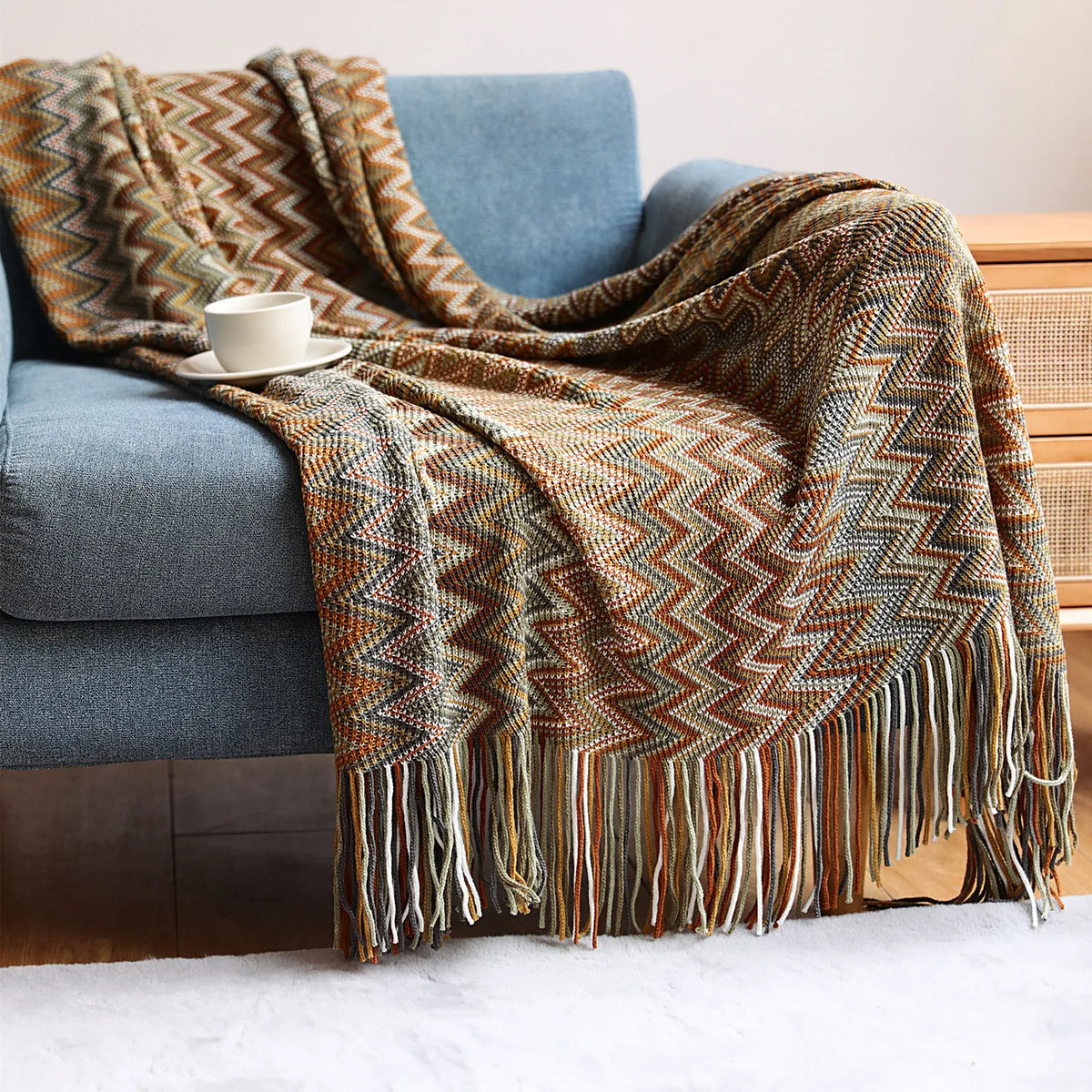 Nordic Knitted Blanket Soft Summer Air Conditioning Sofa Bed Plaid Travel Nap Cozy Blanket with Tassels for Comforter Decor