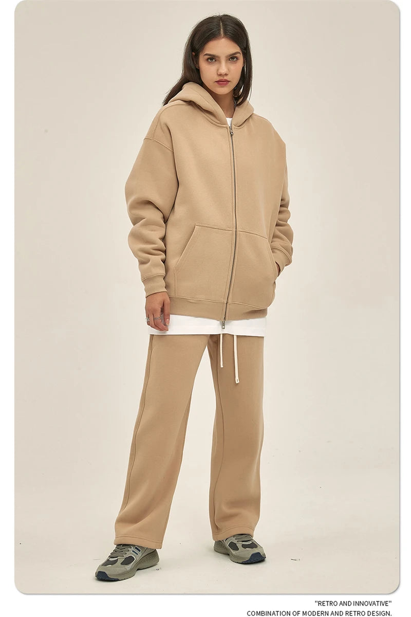 ZODF New Men Double Headed Zipper Fleece Hoodies Unisex Loose Basic Solid Warm Hooded Sweatshirts Coats For Winter HY0633 Padilla Innovations LLC