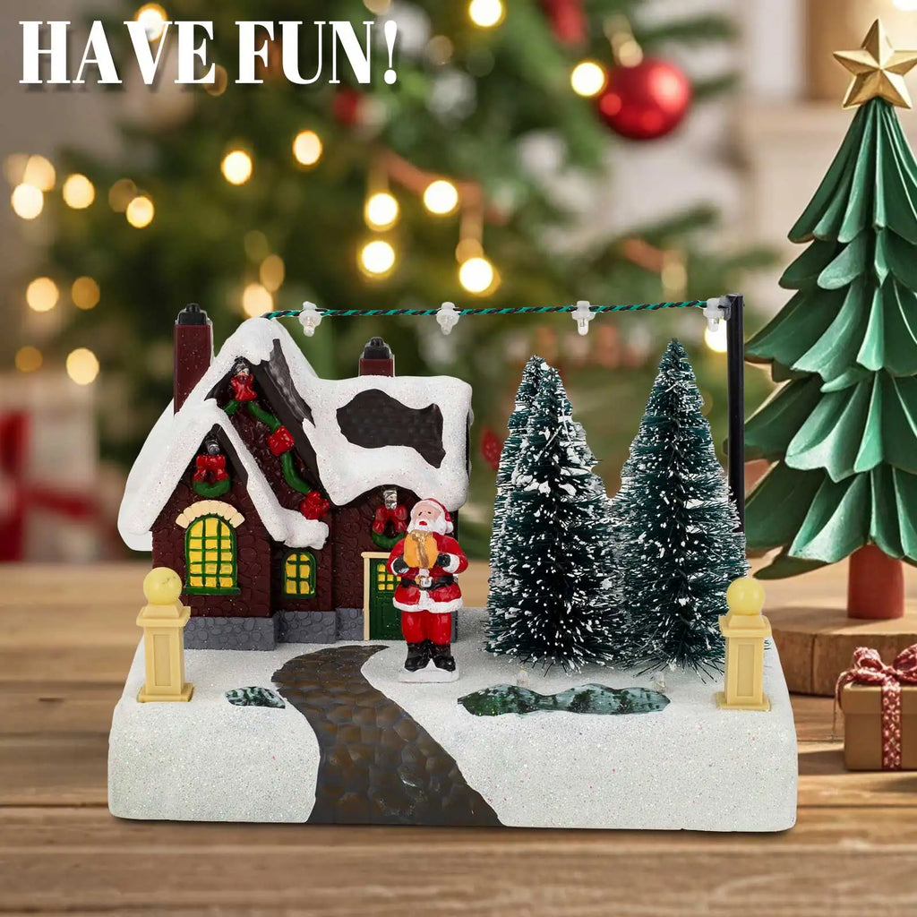 Light-Up Christmas Village Building with Santa