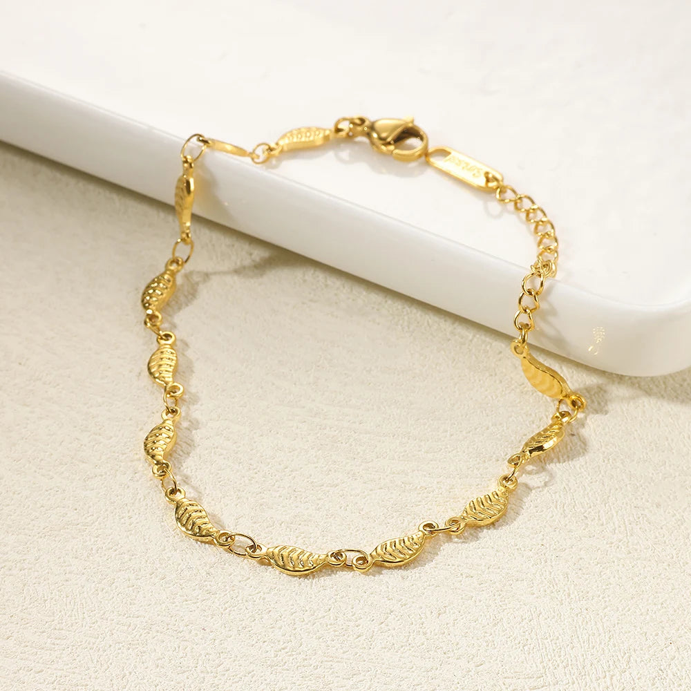 Women’s Stainless Steel Leaf & Heart Anklet