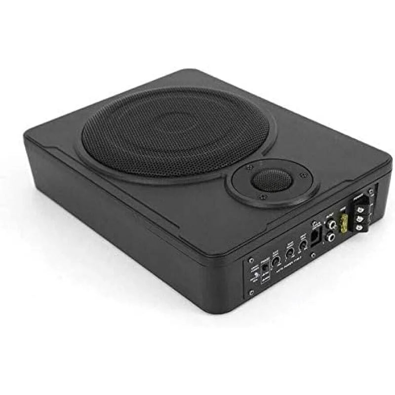 8" Low-Profile Amplified Subwoofer System, Under Seat Powered Subwoofer Active Hideaway Car Truck Sub, Built-in Amplifier, Remo