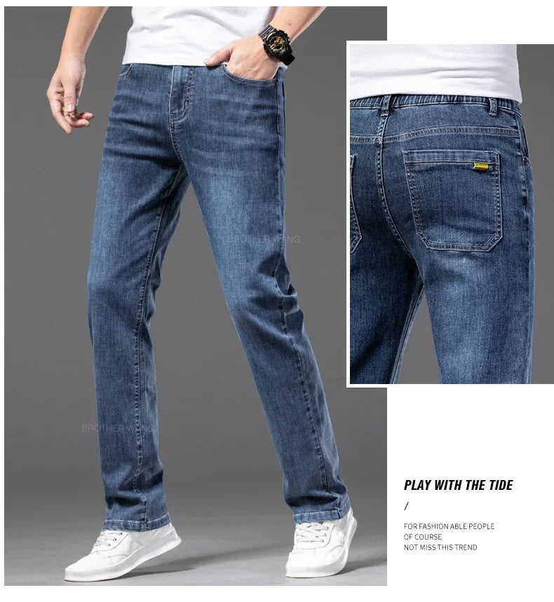 Men’s Classic Straight-Leg Jeans – Blue or Dark Gray