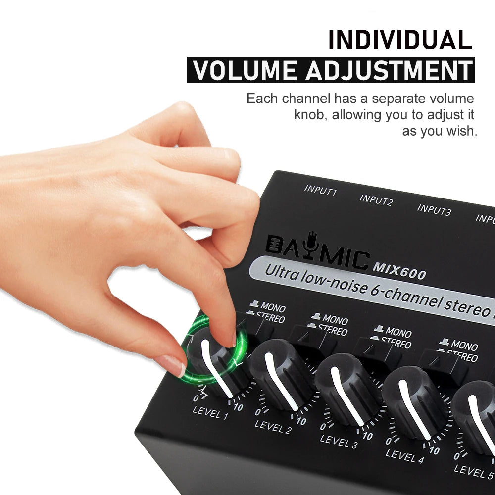 Mezclador de audio compacto de múltiples entradas con enrutamiento de monitor