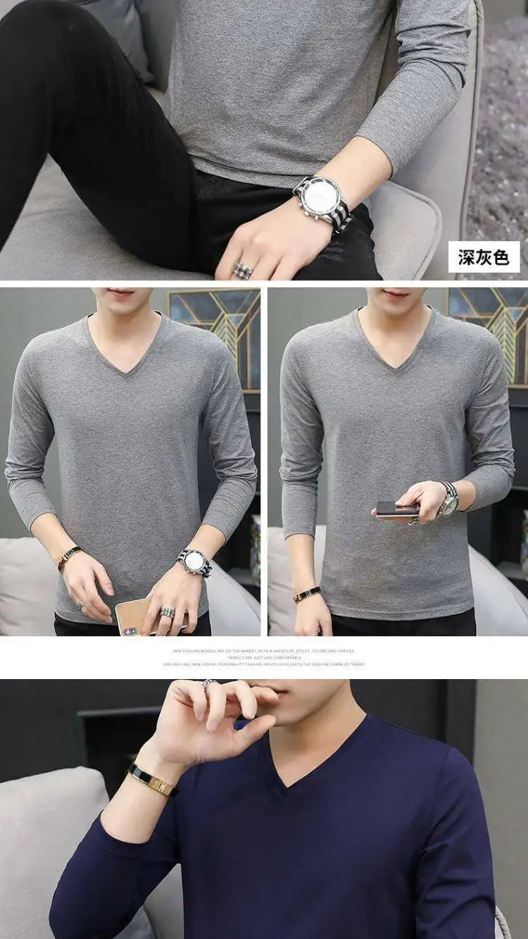 Camiseta de rendimiento de manga larga con cuello en V para hombre