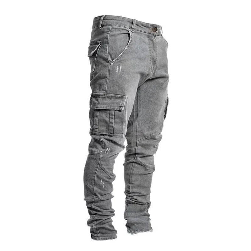 Men’s Skinny Cargo Jeans – Black, Light Blue, Dark Blue or Gray