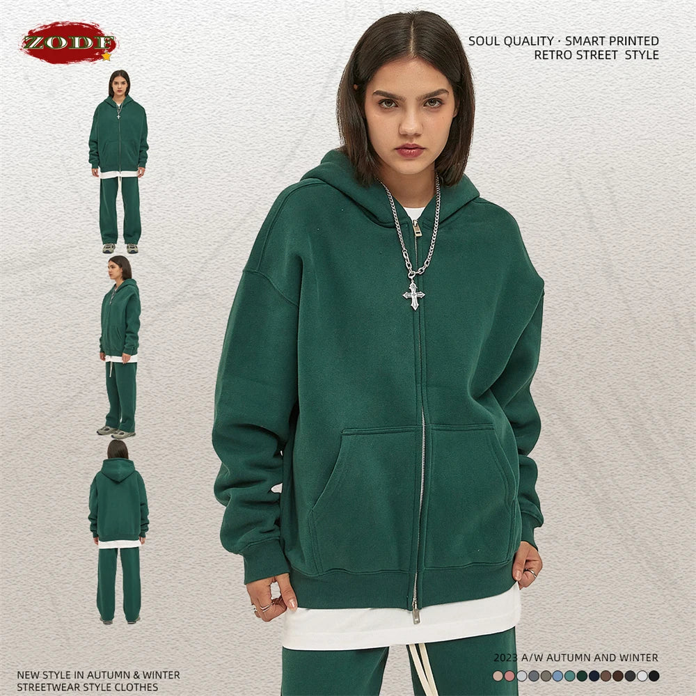 ZODF New Men Double Headed Zipper Fleece Hoodies Unisex Loose Basic Solid Warm Hooded Sweatshirts Coats For Winter HY0633 Padilla Innovations LLC