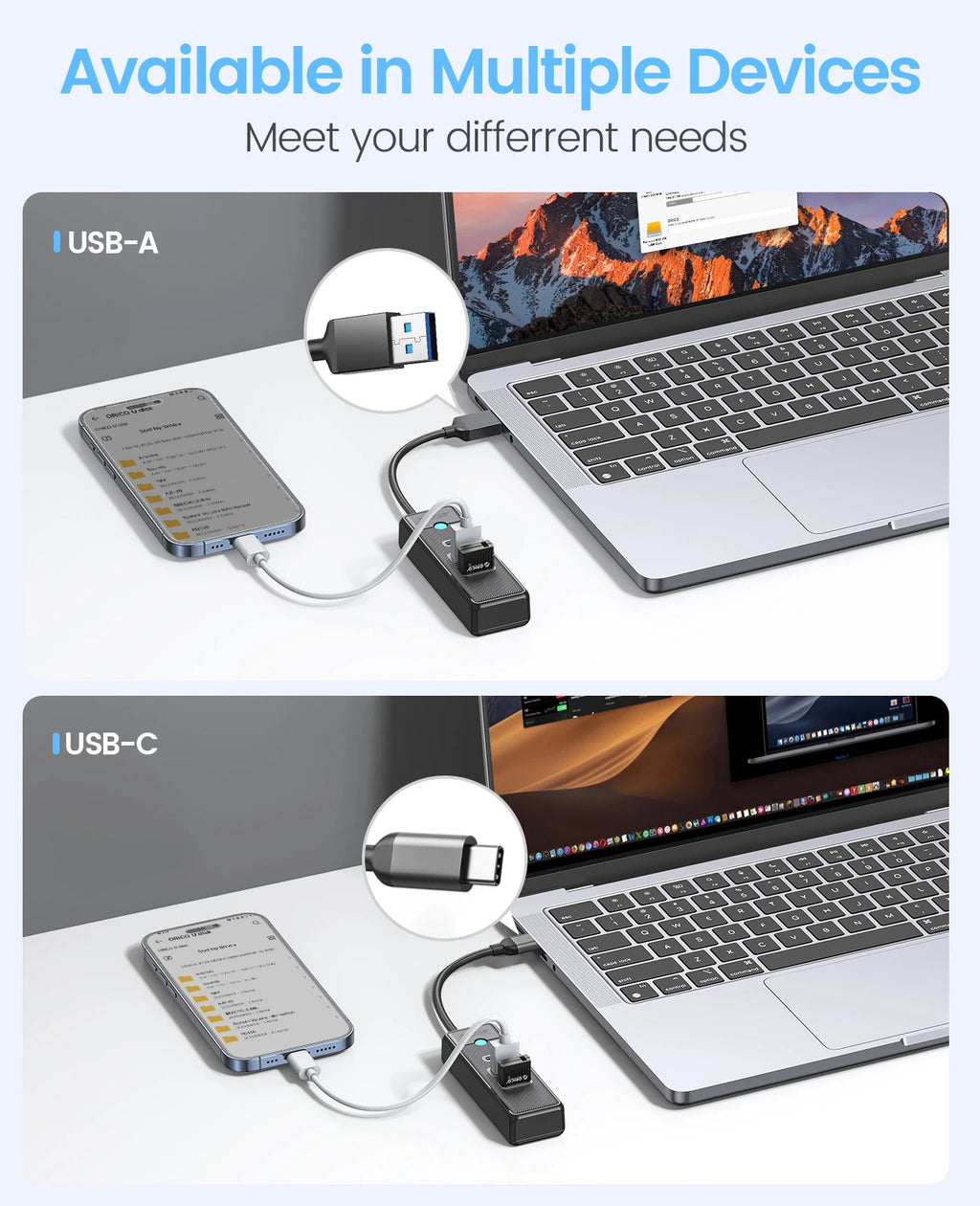 ORICO 5Gbps USB 3.0 Hub – USB-A & USB-C Options