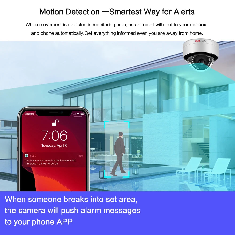 SIMICAM 4MP/5MP/4K Dome IP Camera – PoE/DC12V with Built-In Mic