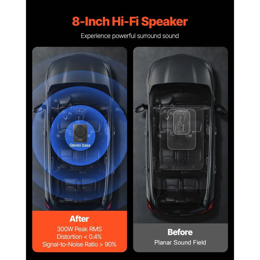 8 Inch 300W Slim Powered Subwoofer Under Seat Car Truck System Model D0100HRI60T
