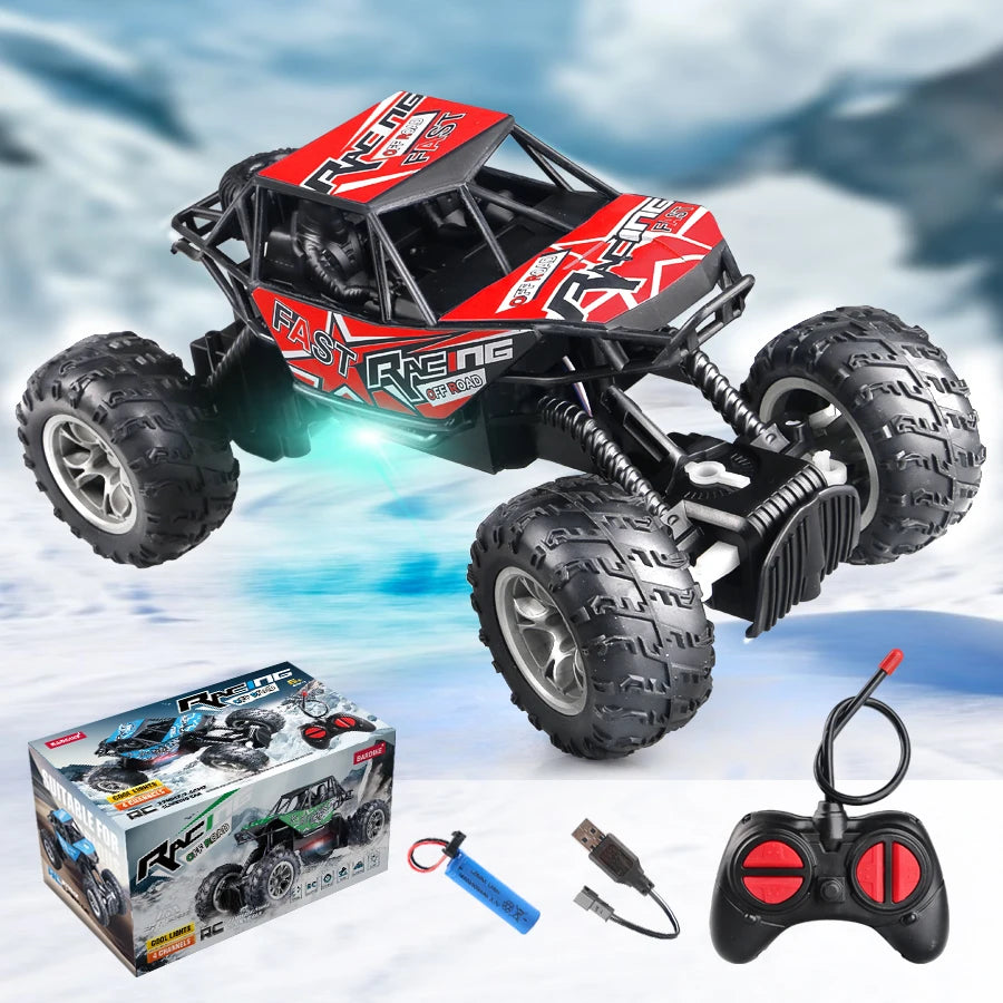 4-Way Remote Control Car with Lights, Anti-Slip Rubber Tires, Outdoor Off-Road Climbing Toy Car Model for Kidsren and Boys