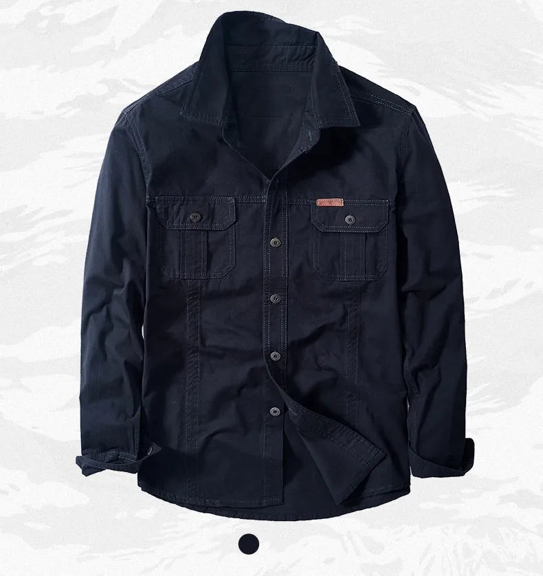 Camisa cargo de manga larga en mezcla de algodón para hombre – Tallas extendidas