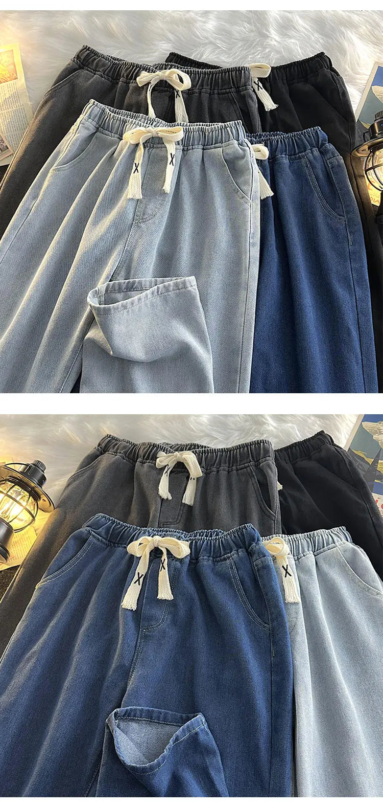 Men’s Loose Wide-Leg Drawstring Jeans