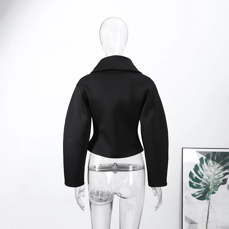 Casual Women's Waist Cinched Cropped Jackets Lapel Zipper Puff Sleeve Female Coats 2026 Spring Lady Fashion Commute Outwear Padilla Innovations LLC