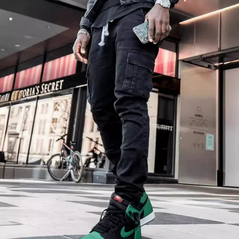 Men’s Skinny Cargo Jeans – Black, Light Blue, Dark Blue or Gray