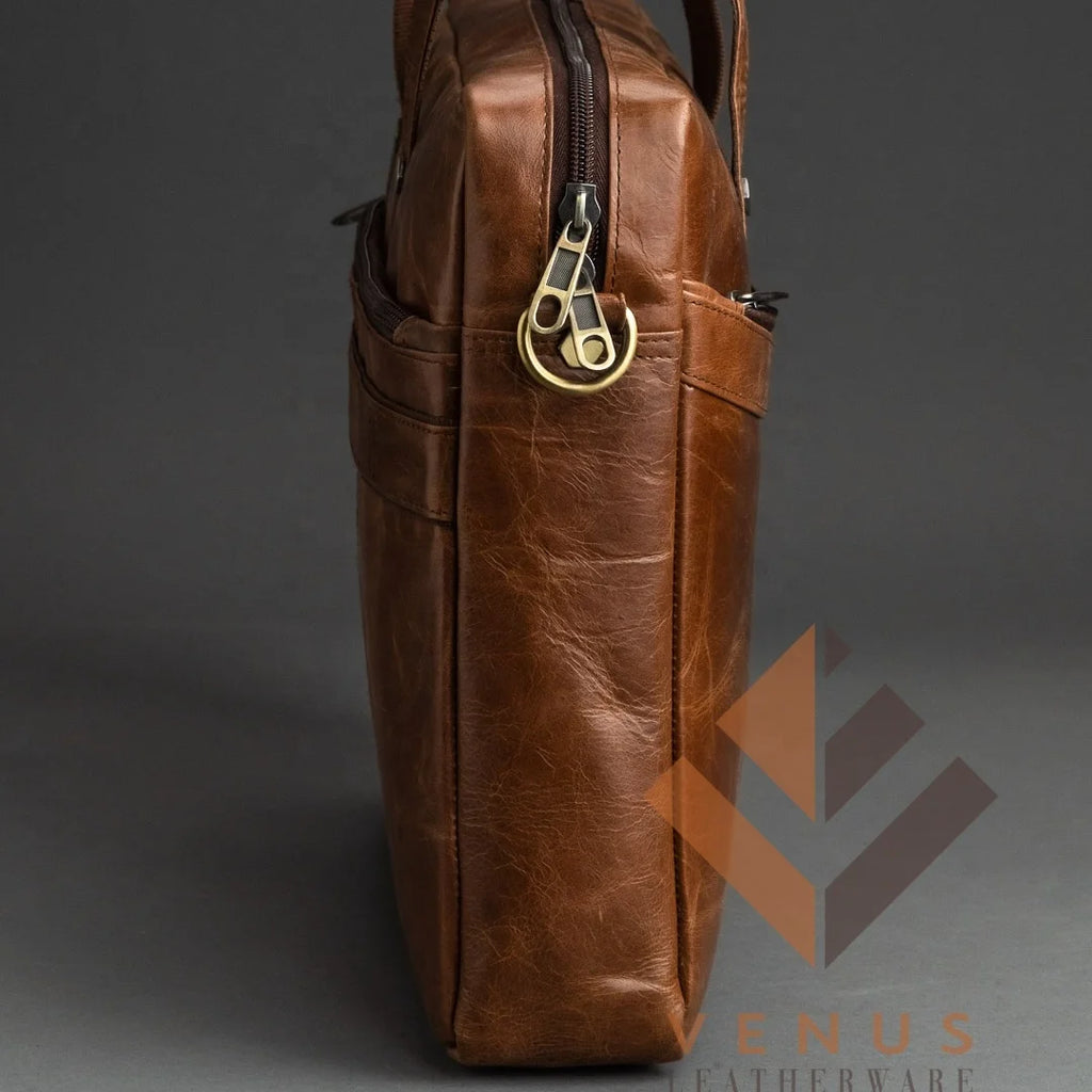 Genuine Leather Business Briefcase & Messenger Bag