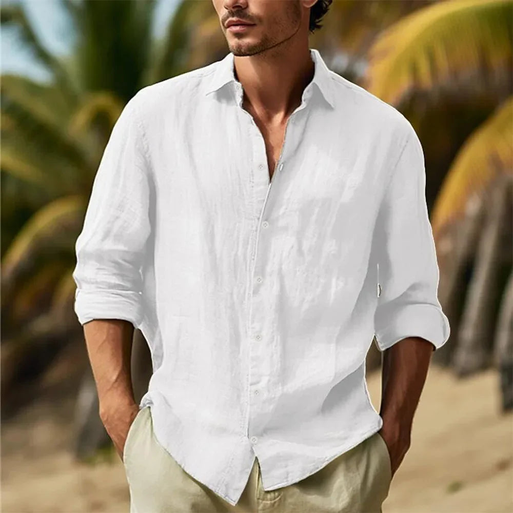Men’s Cotton-Linen Long-Sleeve Shirt