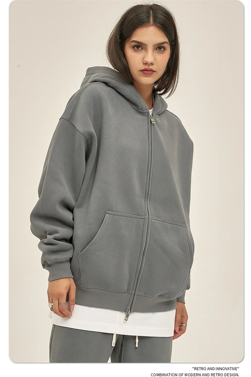 ZODF New Men Double Headed Zipper Fleece Hoodies Unisex Loose Basic Solid Warm Hooded Sweatshirts Coats For Winter HY0633 Padilla Innovations LLC
