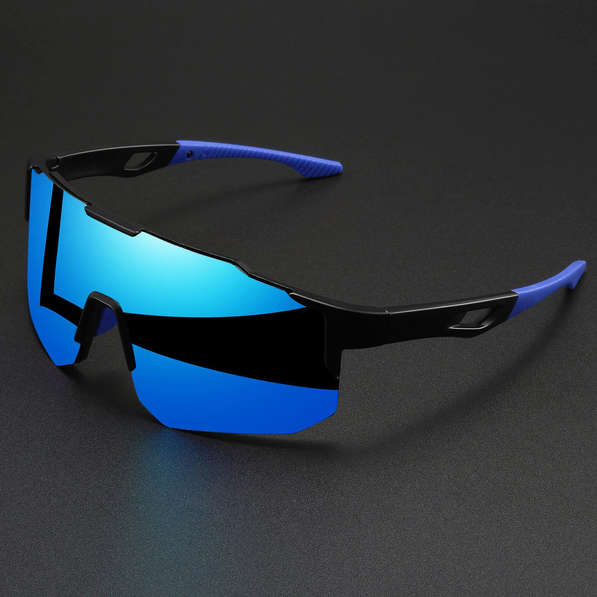 Oversized Wraparound Sports Sunglasses - Blue Mirror