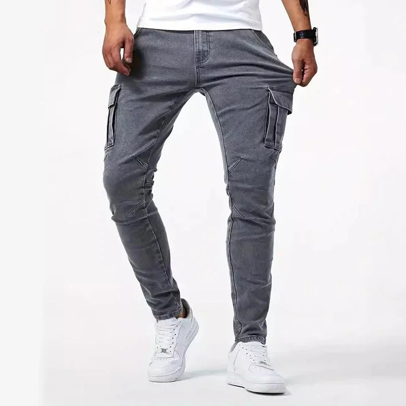 Men’s Skinny Cargo Jeans – Black, Light Blue, Dark Blue or Gray