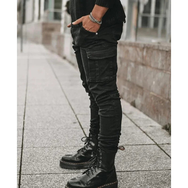 Men’s Skinny Cargo Jeans – Black, Light Blue, Dark Blue or Gray