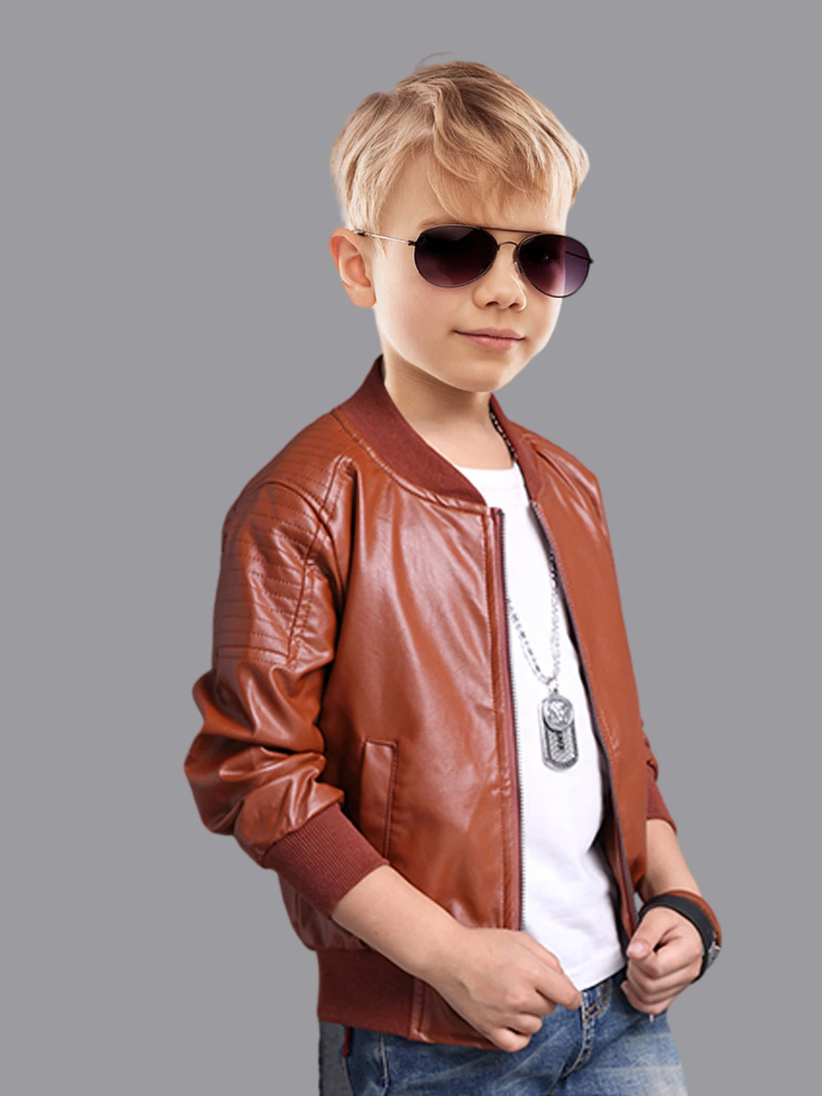 Boys’ PU Leather Motorcycle Jacket