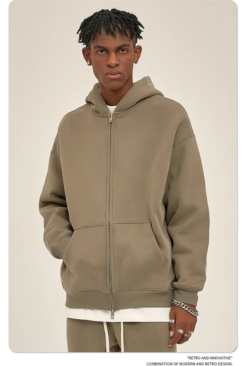 ZODF New Men Double Headed Zipper Fleece Hoodies Unisex Loose Basic Solid Warm Hooded Sweatshirts Coats For Winter HY0633 Padilla Innovations LLC