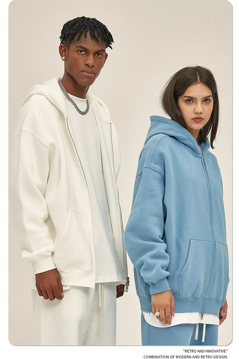 ZODF New Men Double Headed Zipper Fleece Hoodies Unisex Loose Basic Solid Warm Hooded Sweatshirts Coats For Winter HY0633 Padilla Innovations LLC