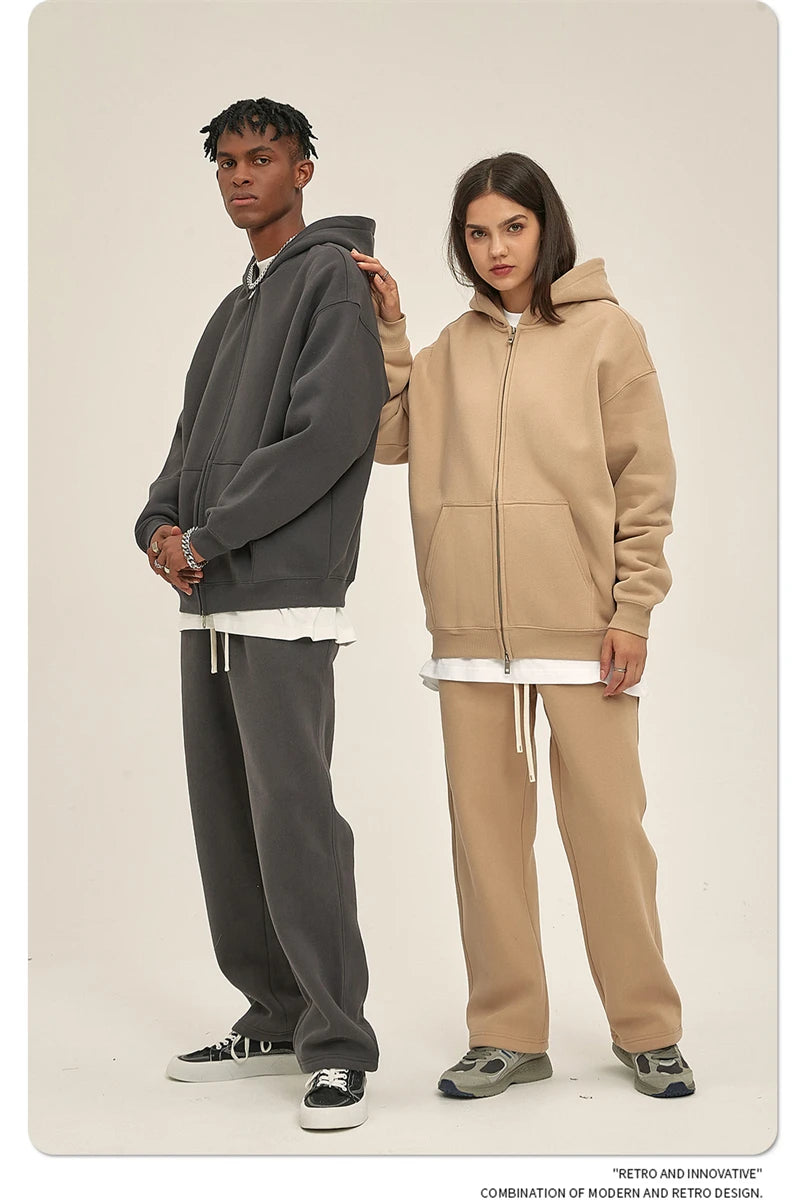 ZODF New Men Double Headed Zipper Fleece Hoodies Unisex Loose Basic Solid Warm Hooded Sweatshirts Coats For Winter HY0633 Padilla Innovations LLC
