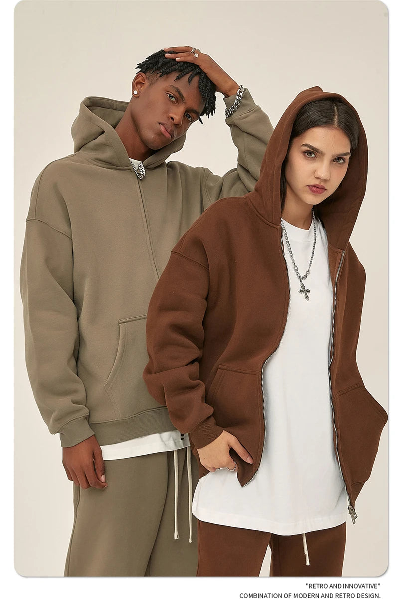 ZODF New Men Double Headed Zipper Fleece Hoodies Unisex Loose Basic Solid Warm Hooded Sweatshirts Coats For Winter HY0633 Padilla Innovations LLC