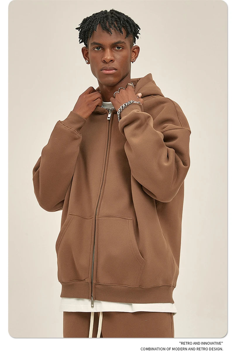 ZODF New Men Double Headed Zipper Fleece Hoodies Unisex Loose Basic Solid Warm Hooded Sweatshirts Coats For Winter HY0633 Padilla Innovations LLC
