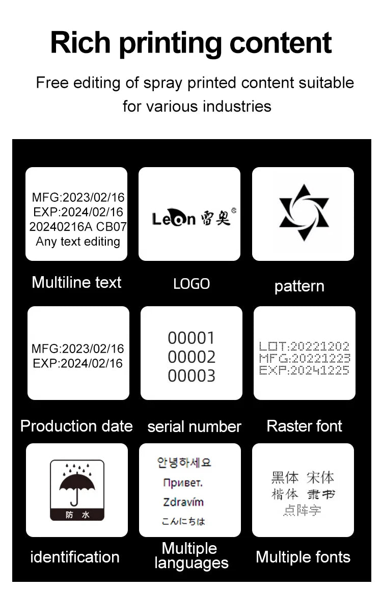 Portable Mini Printer Handheld Inkjet Printer Label Printer Expire Date QRCode Batch Number Pattern Packaging Bag Coding Machine