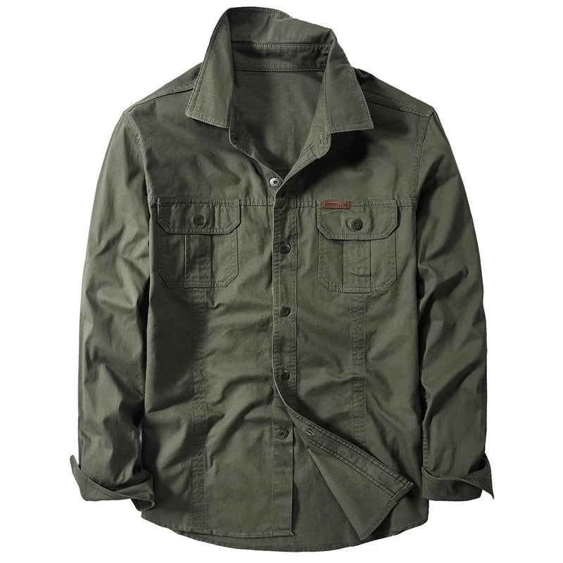 Camisa cargo de manga larga en mezcla de algodón para hombre – Tallas extendidas