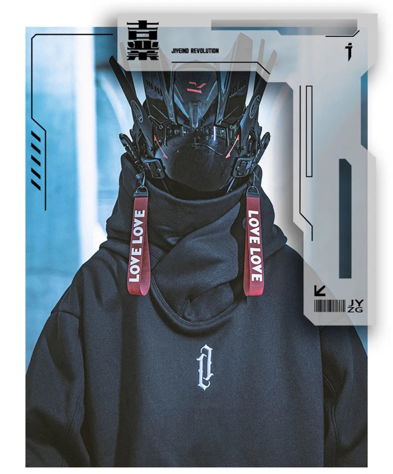 Winter Embroidery Turtleneck Men's Hooded Sweatshirt Japanese Ninja Oversized Hoodies Hip Hop Fleece Pocket Streetwear Y2K Hoody Padilla Innovations LLC