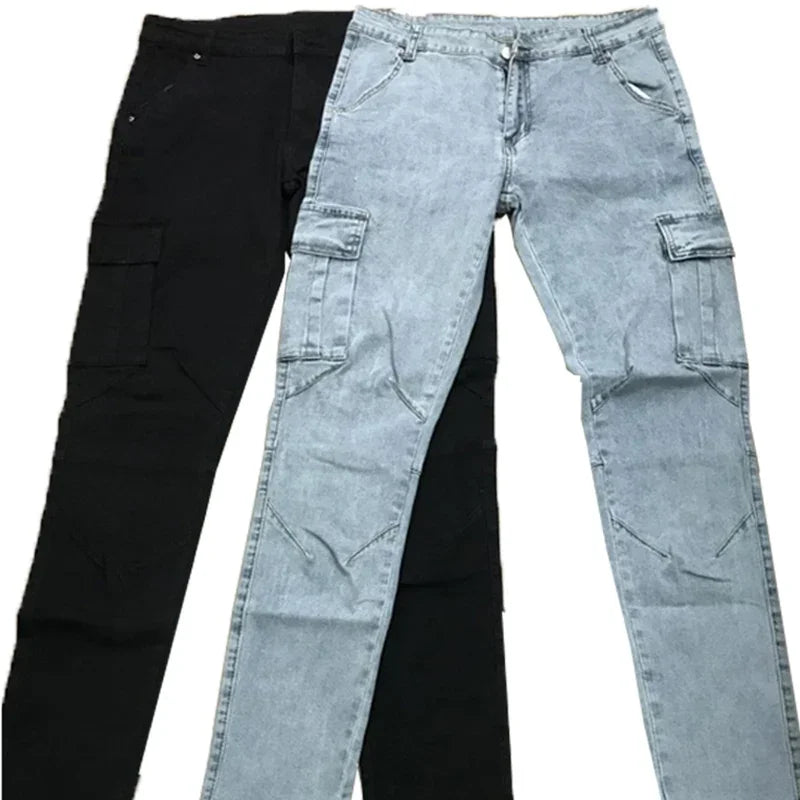 Men’s Skinny Cargo Jeans – Black, Light Blue, Dark Blue or Gray