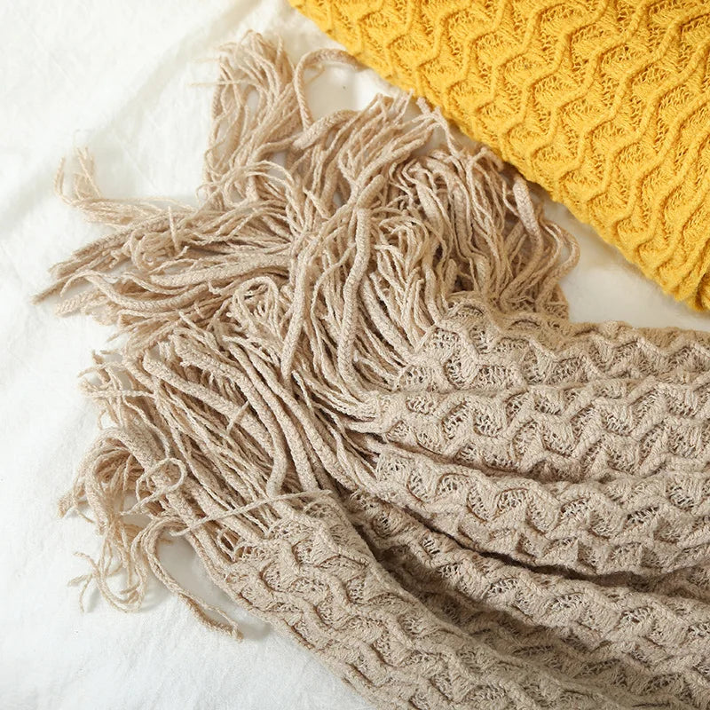 Nordic Knitted Tassel Throw Blanket