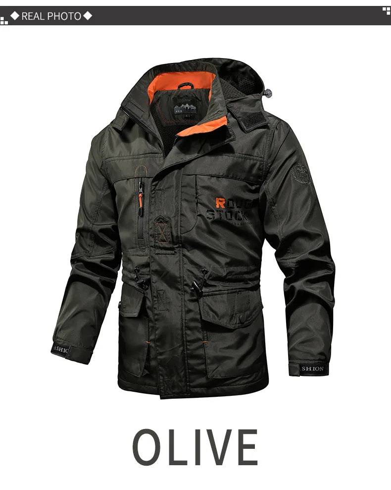 Men’s Hooded Cargo Windbreaker Jacket