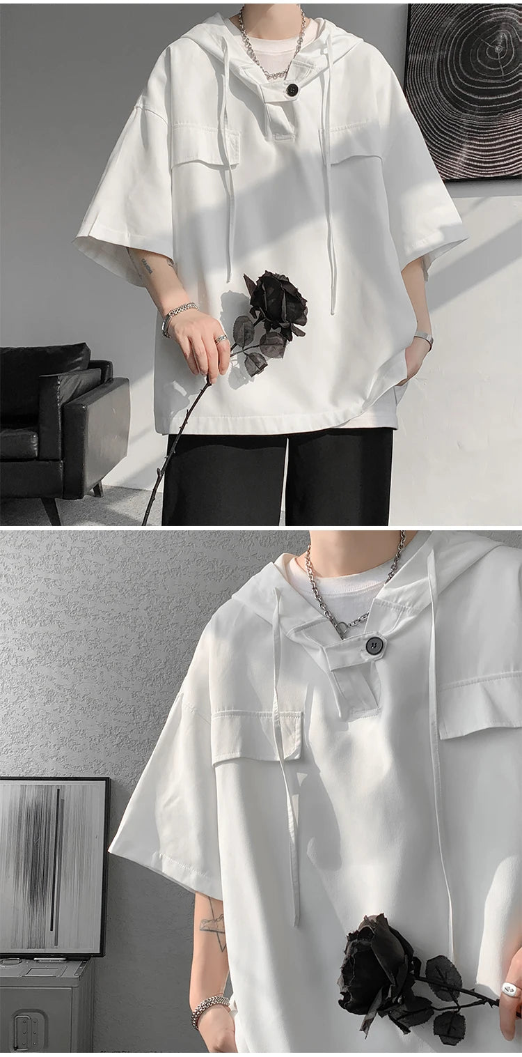 Camiseta urbana de manga corta con capucha para hombre