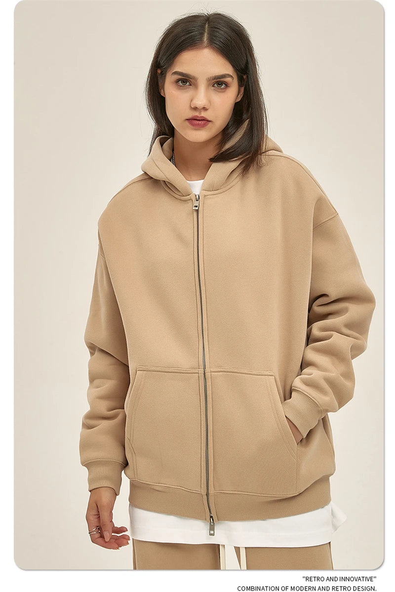 ZODF New Men Double Headed Zipper Fleece Hoodies Unisex Loose Basic Solid Warm Hooded Sweatshirts Coats For Winter HY0633 Padilla Innovations LLC