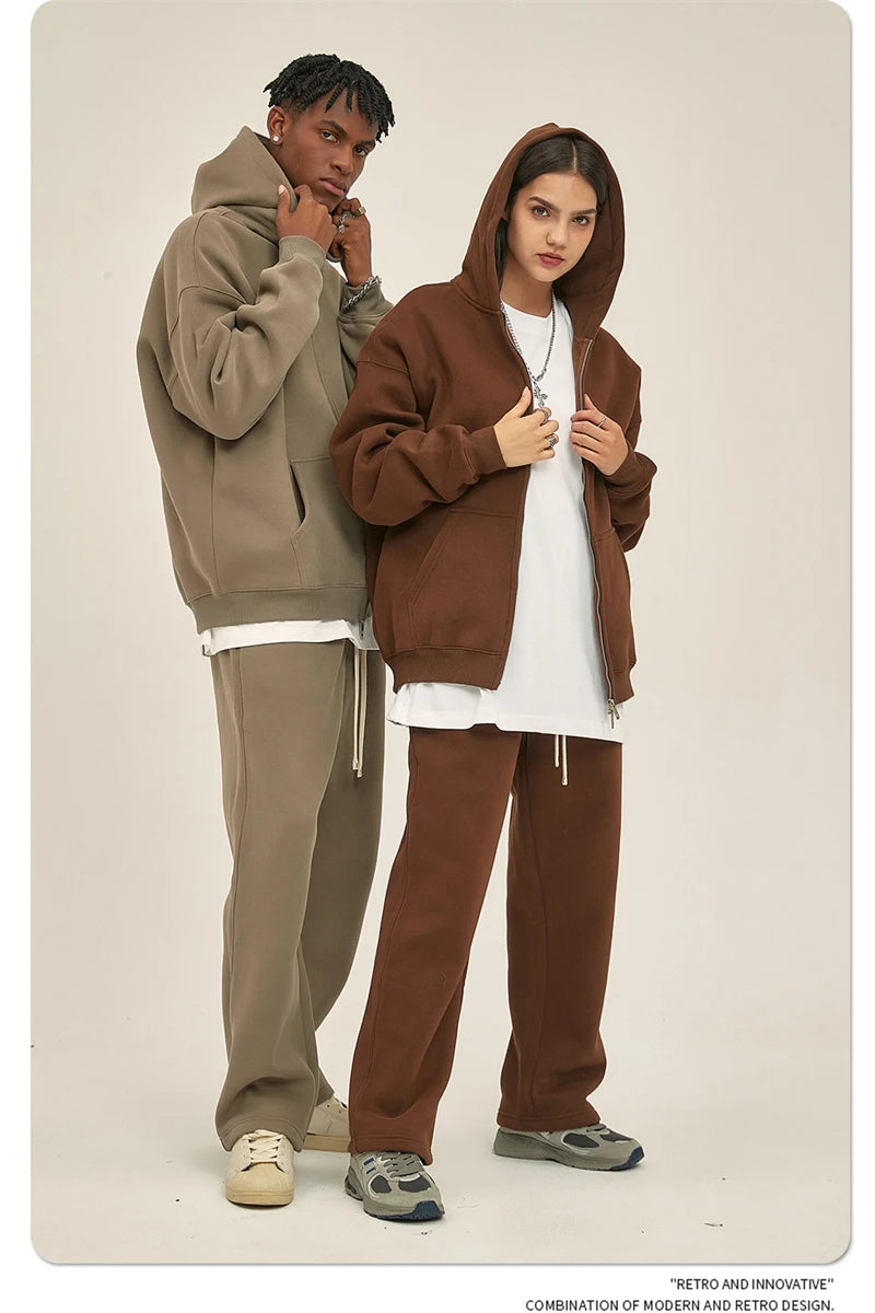 ZODF New Men Double Headed Zipper Fleece Hoodies Unisex Loose Basic Solid Warm Hooded Sweatshirts Coats For Winter HY0633 Padilla Innovations LLC