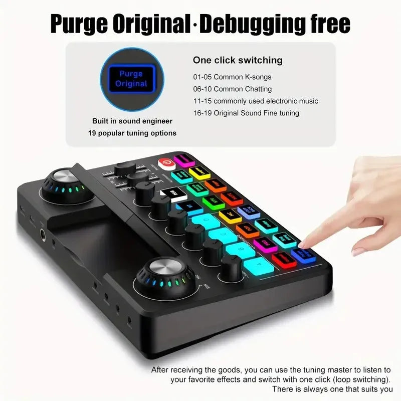 RGB Live Sound Card & DJ Audio Mixer with Voice Changer