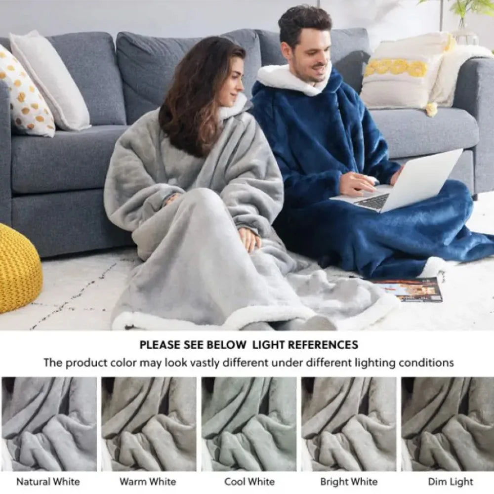 Extra Long Wearable Blankets Winter Flannel Hooded Blanket with Full Sleeves Men Women Cozy Soft Throw Adult TV Blanket Padilla Innovations LLC