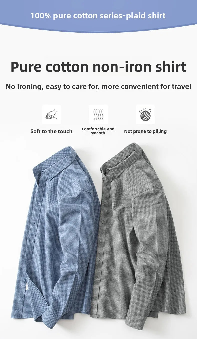 Camisa de algodón a cuadros resistente a las arrugas para hombre