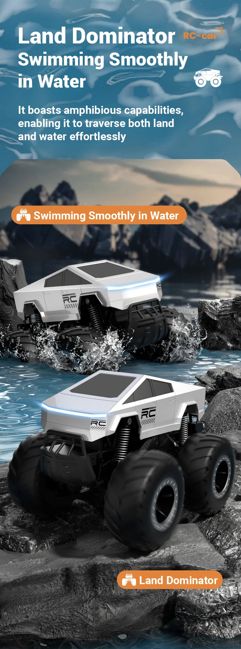 RC Car Amphibious Remote Control Cars Pickup Racing RC Truck Off-Road Big Wheel High Speed Electric Vehicle Toys For Kids Gift