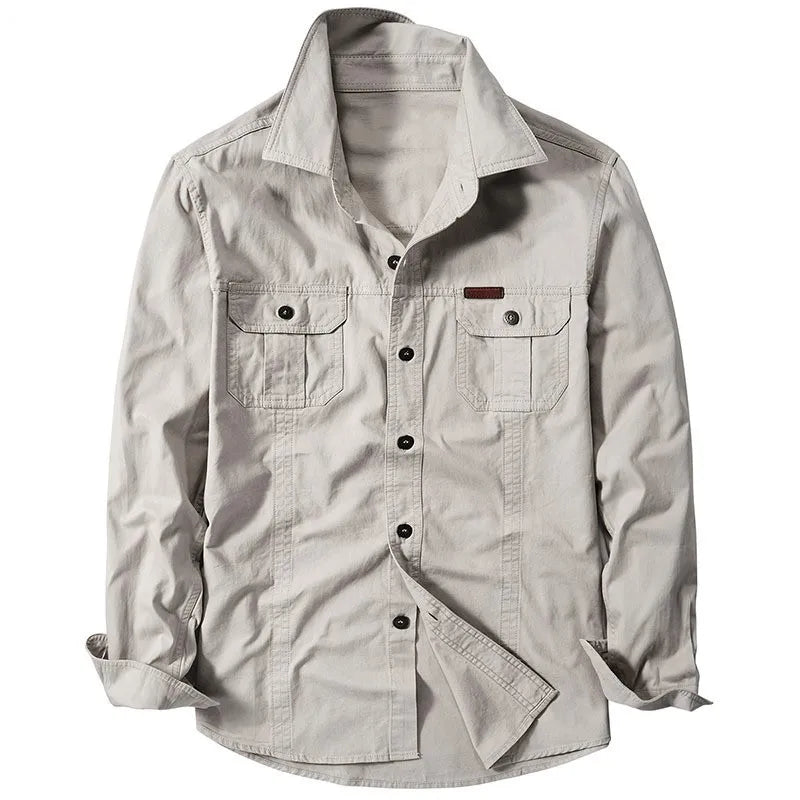 Men’s Cotton-Blend Long-Sleeve Cargo Shirt – Extended Sizes