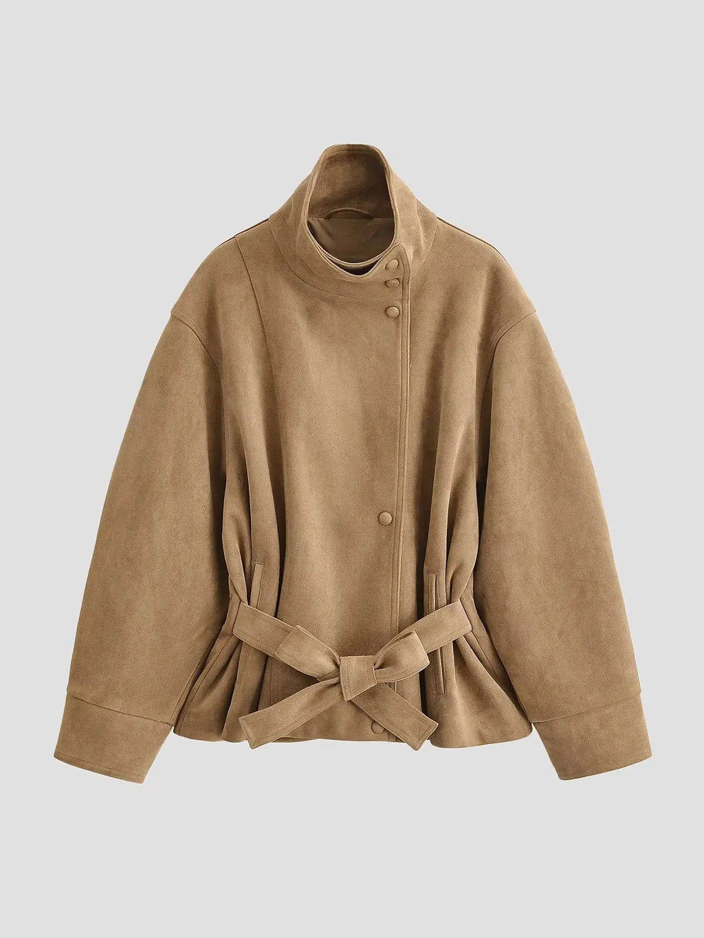 Women Brown Faux Leather Jackets Chic Casual Long Sleeve Lapel Loose Zipper Drawstring Coats Autumn Winter Streetwears Coats Padilla Innovations LLC